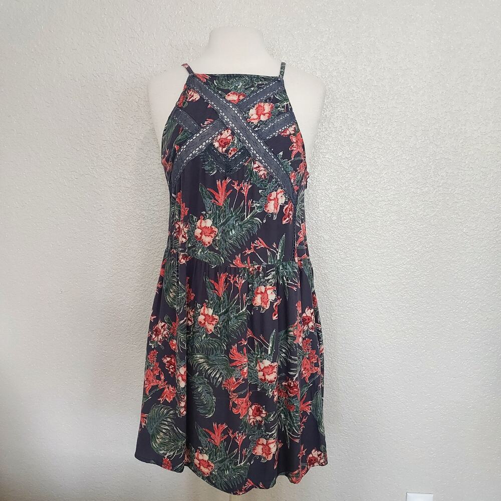 Roxy Navy Tropical Floral Print Tank Dress Size L